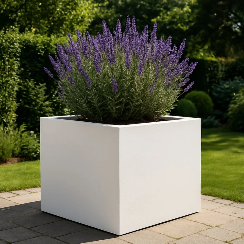 GARDRA Jardinière en polyester blanche pur 140x140x140 cm RAL 9010
