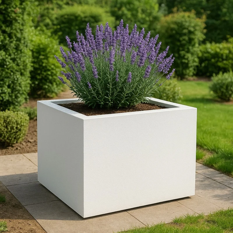 GARDRA Jardinière en polyester blanche pur 140x140x100 cm RAL 9010