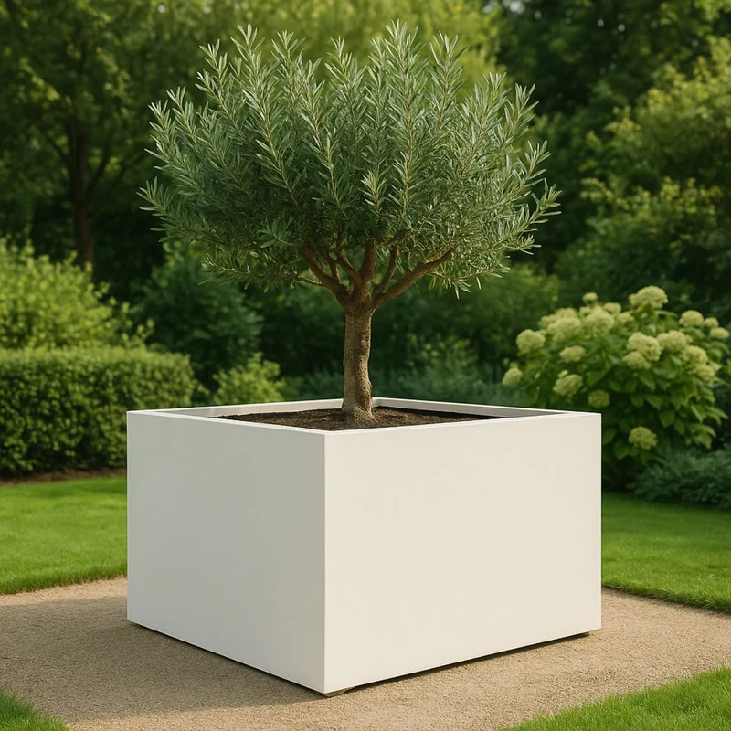 GARDRA Jardinière en polyester blanche pur 140x140x80 cm RAL 9010