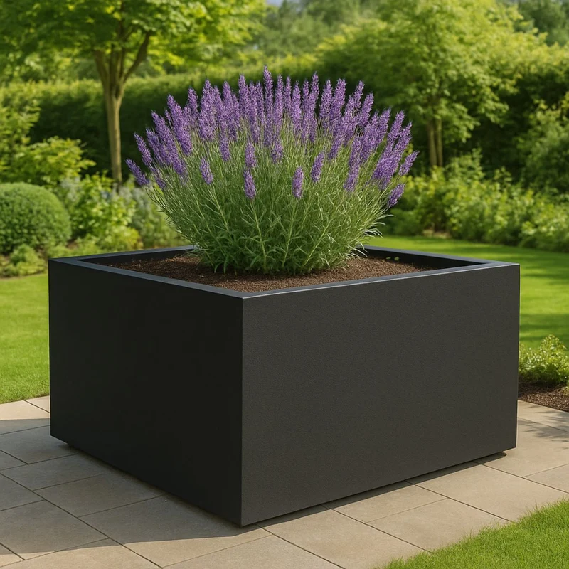 GARDRA Jardinière en polyester noire de jais 160x160x80 cm RAL 9005