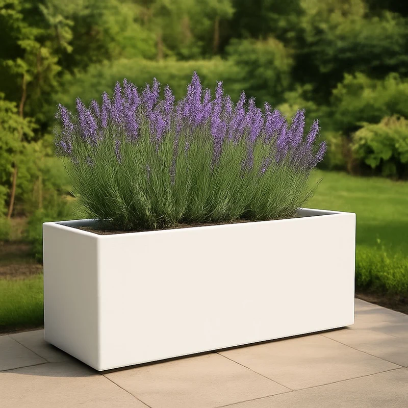 GARDRA Jardinière en polyester blanche pur 120x30x50 cm RAL 9010