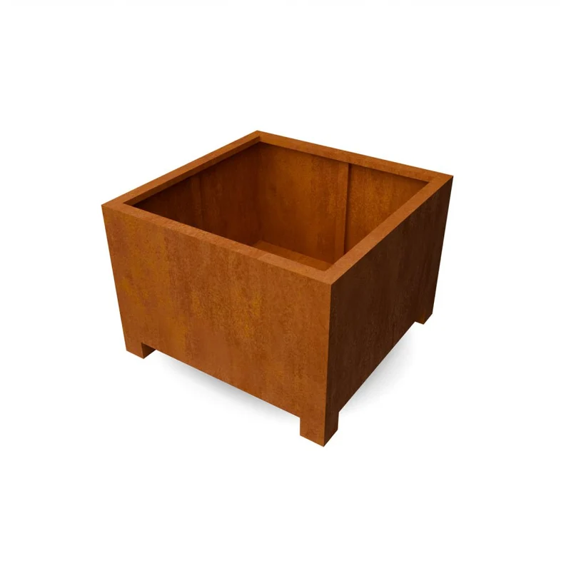Jardinière en acier corten carrée avec pieds 100x100x70 cm