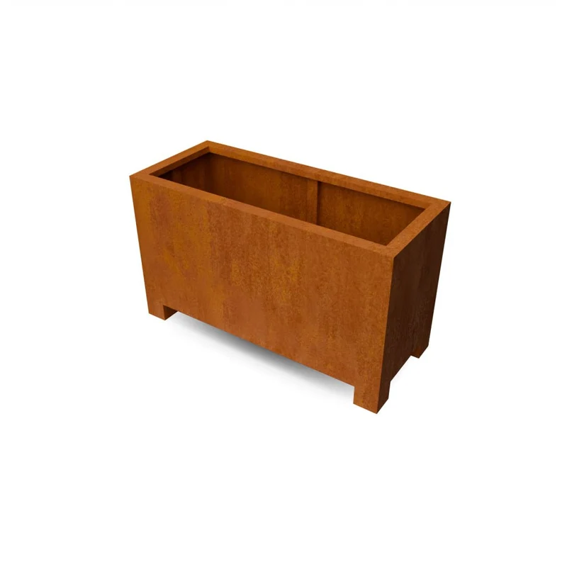 Jardinière en acier corten allongée avec pieds 120x50x70 cm