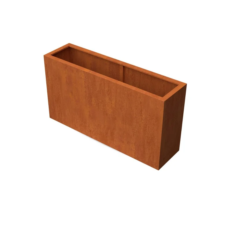 Jardinière en acier corten allongée avec fond 150x40x80 cm