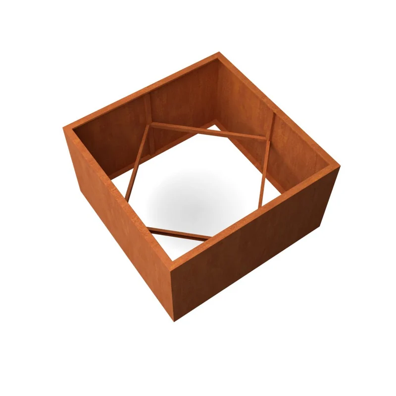 Jardinière en acier corten carrée sans fond 140x140x80 cm