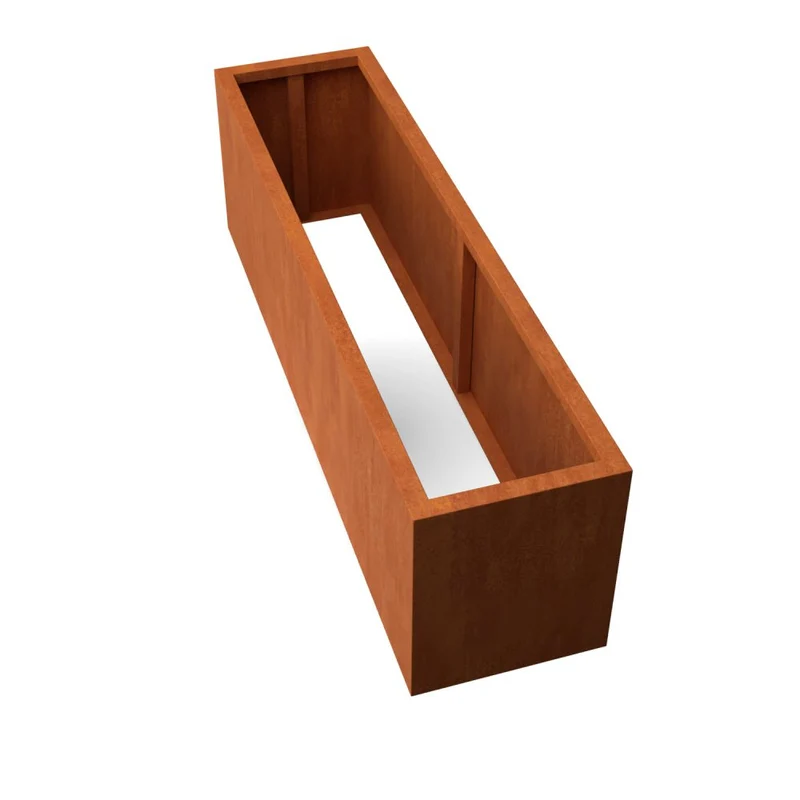 Jardinière en acier corten allongée sans fond 200x50x60 cm