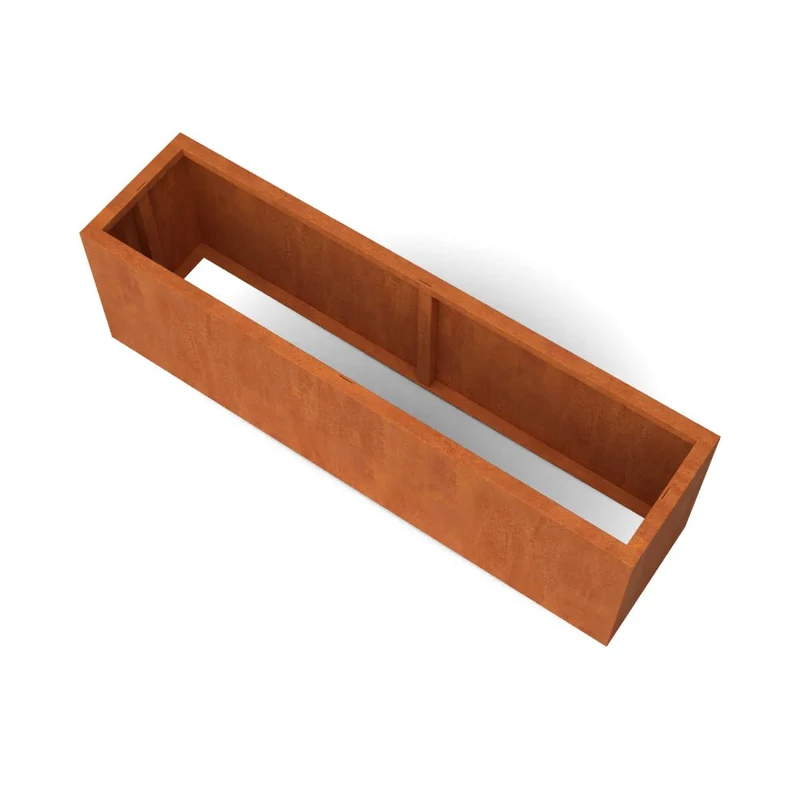 Jardinière en acier corten allongée sans fond 200x50x60 cm