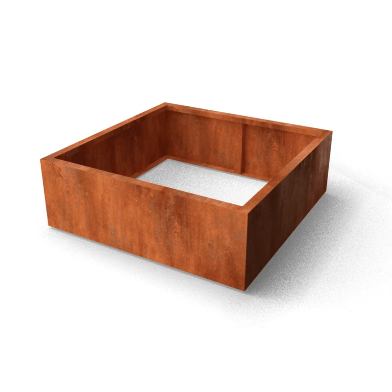 Jardinière en acier corten carrée sans fond 120x120x40 cm