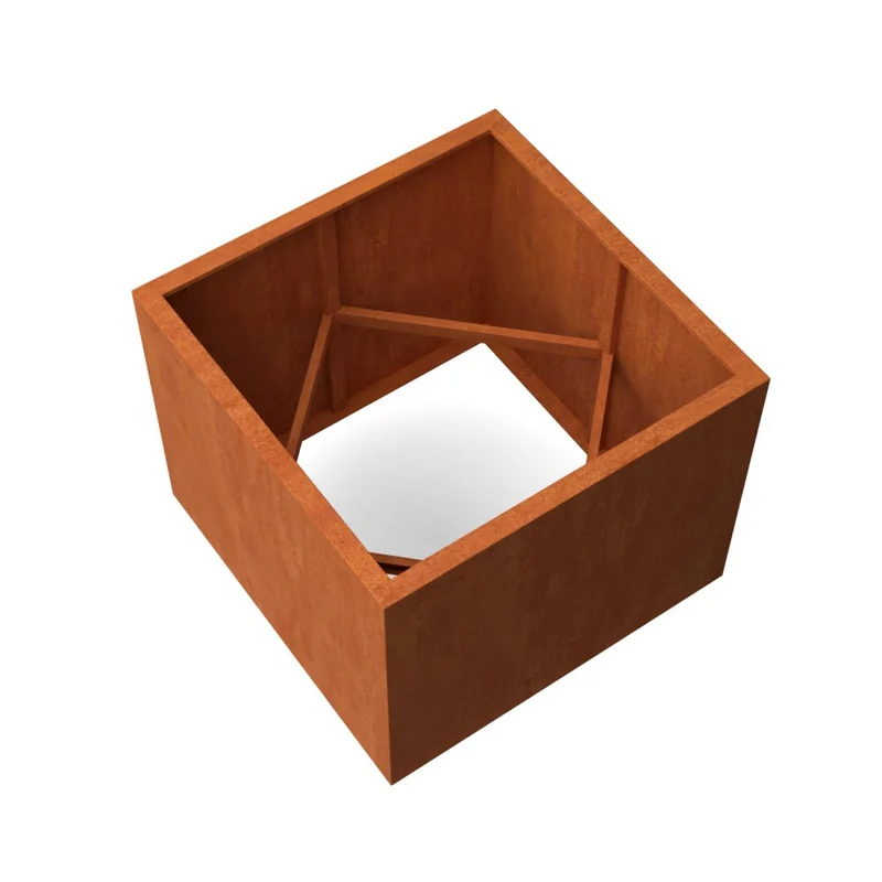 Jardinière en acier corten carrée sans fond 100x100x80 cm