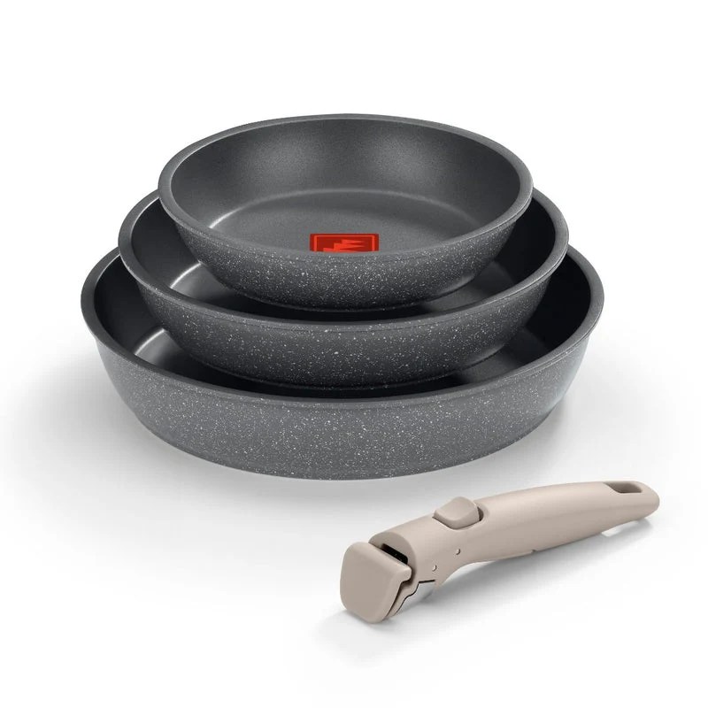 Set 3 Sartenes 20-24-26CM One Click Pietra Aluminio Forjado Antiadherente Mango Desmontable Monix