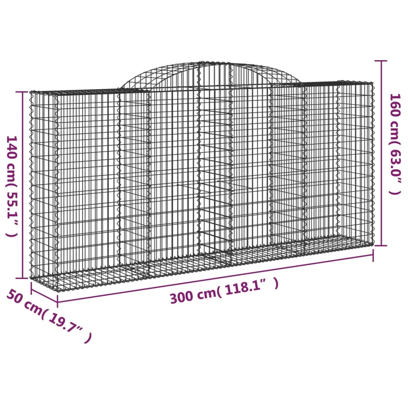 Cestas Gaviones 20 Uds Forma De Arco Hierro 300x50x140/160 Cm