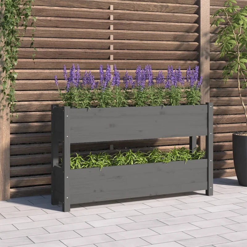 Jardinera De Madera Maciza De Pino Gris 112x25x66 Cm