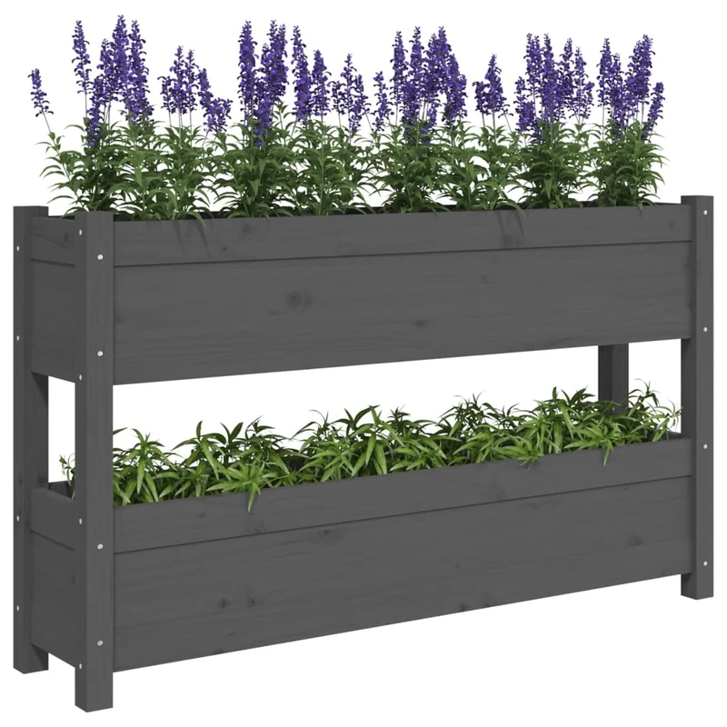 Jardinera De Madera Maciza De Pino Gris 112x25x66 Cm