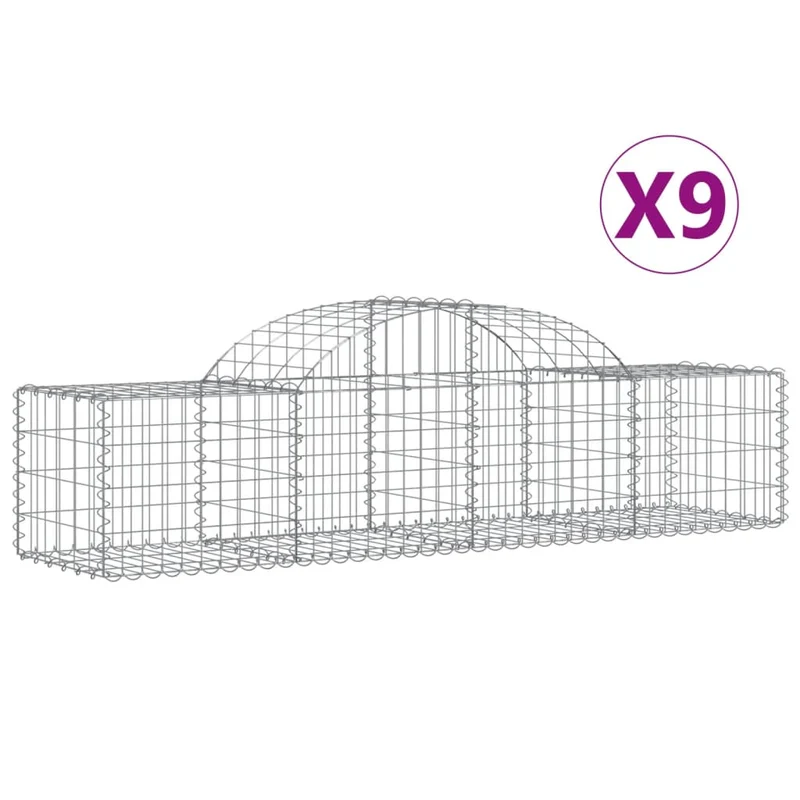 Cestas De Gaviones 9 Uds Forma De Arco Hierro 200x50x40/60 Cm