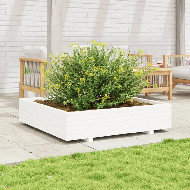 Jardinera De Madera Maciza De Pino Blanca 110x110x26,5 Cm