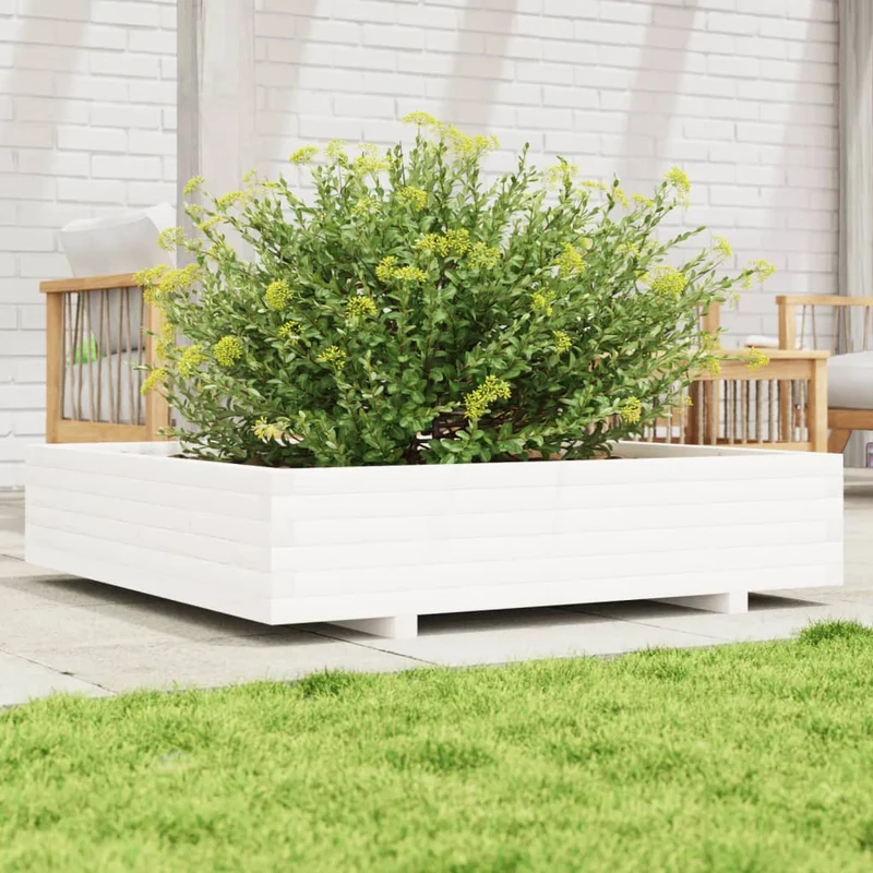 Jardinera De Madera Maciza De Pino Blanca 110x110x26,5 Cm