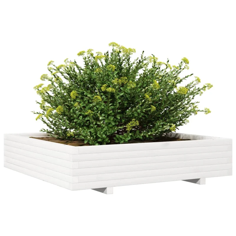 Jardinera De Madera Maciza De Pino Blanca 110x110x26,5 Cm