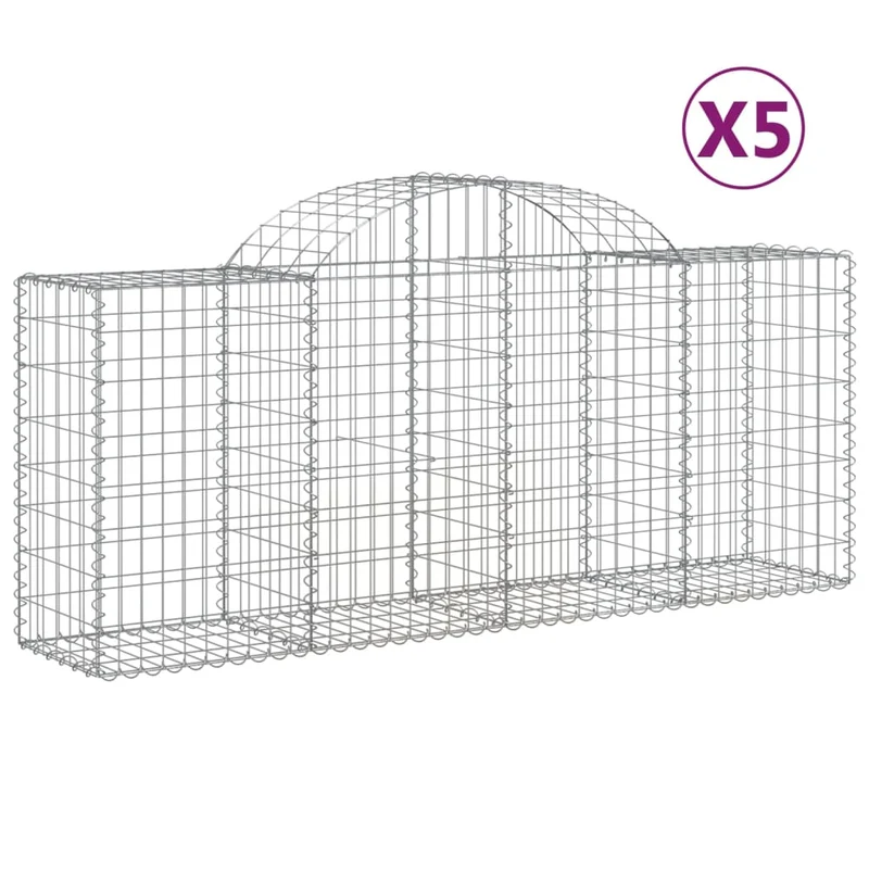 Cestas De Gaviones 5 Uds Forma De Arco Hierro 200x50x80/100 Cm