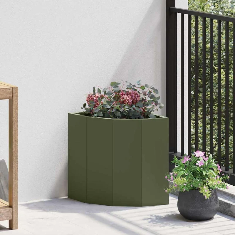 Macetero De Esquina Verde Oliva 30 X 30 X 35 Cm Acero