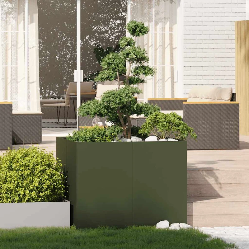 Jardinera Acero Verde Oliva 100x100x80 Cm