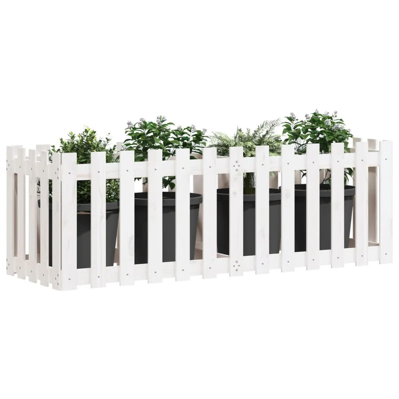 Arriate Elevado Jardín Con Valla Madera Pino Blanco 150x50x50cm