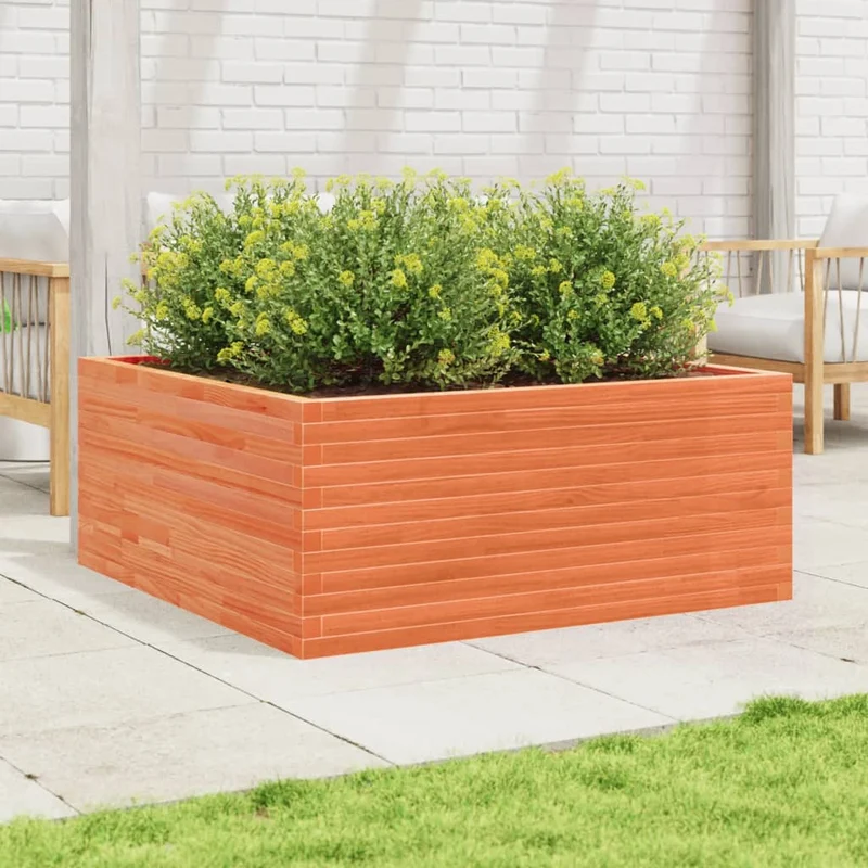Jardinera De Madera Maciza De Pino Marrón Cera 110x110x46 Cm