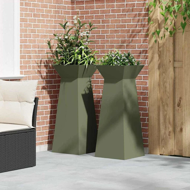 Maceta Pilar 2 Uds. Verde Oliva 40 X 40 X 100 Cm