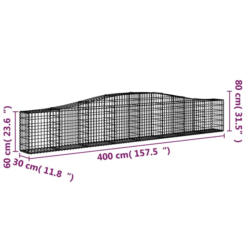 Cestas De Gaviones 2 Uds Forma De Arco Hierro 400x30x60/80 Cm