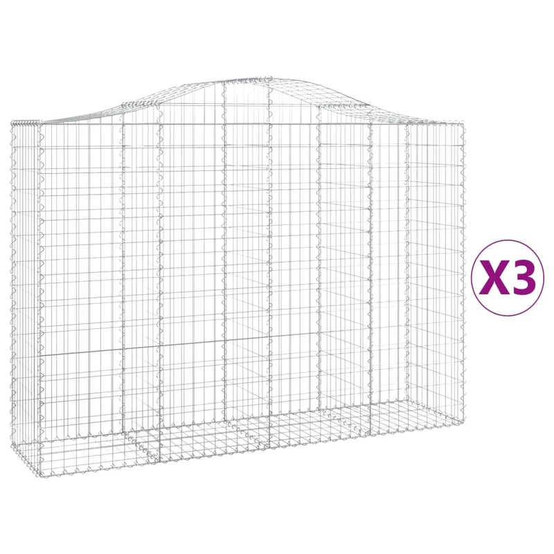 Cestas De Gaviones 3 Uds Forma De Arco Hierro 200x50x140/160 Cm