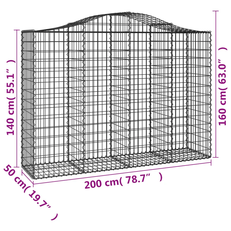 Cestas De Gaviones 3 Uds Forma De Arco Hierro 200x50x140/160 Cm