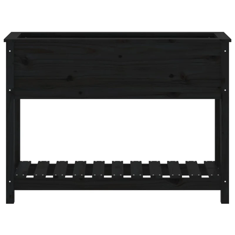 Jardinera Con Estante Madera Maciza Pino Negro 111,5x34,5x81 Cm