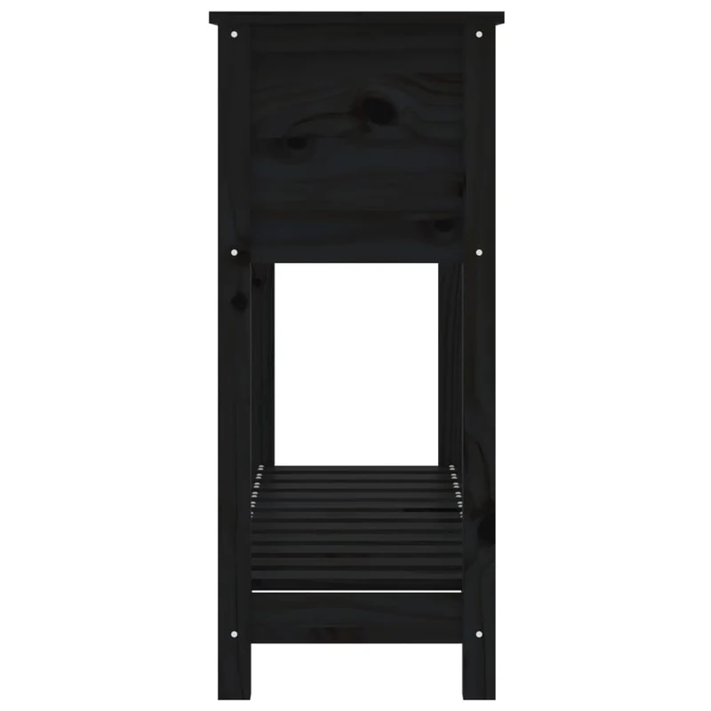 Jardinera Con Estante Madera Maciza Pino Negro 111,5x34,5x81 Cm