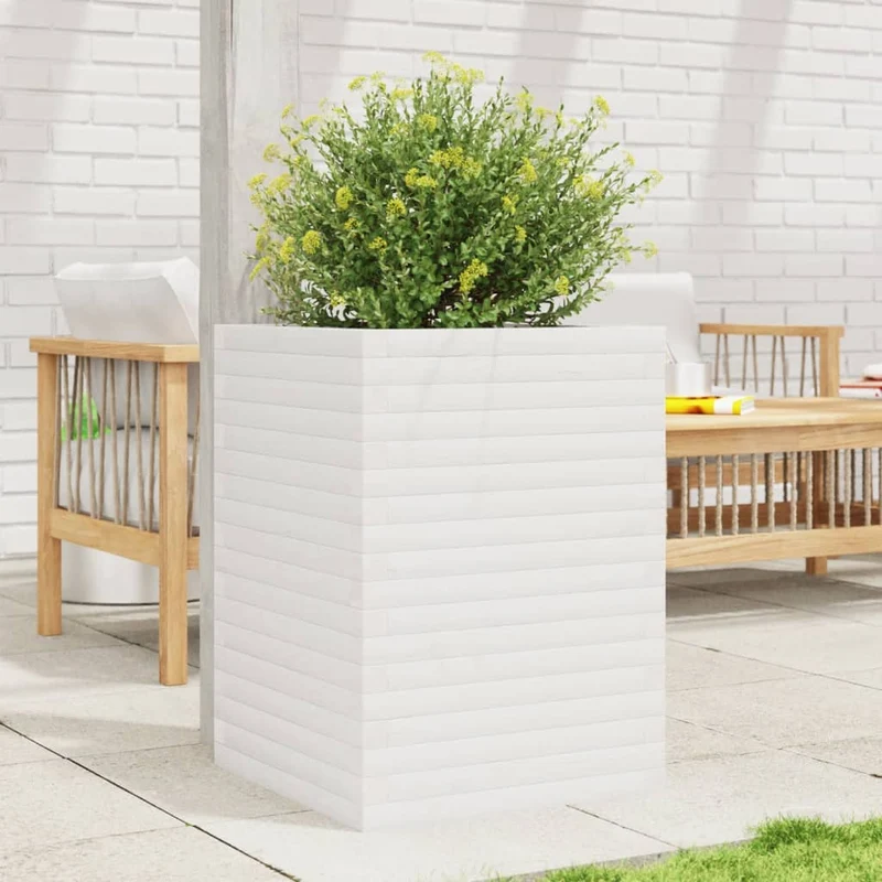Jardinera Madera Maciza De Pino Blanco 50x50x68,5 Cm