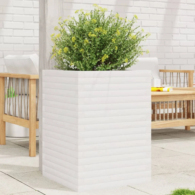 Jardinera Madera Maciza De Pino Blanco 50x50x68,5 Cm