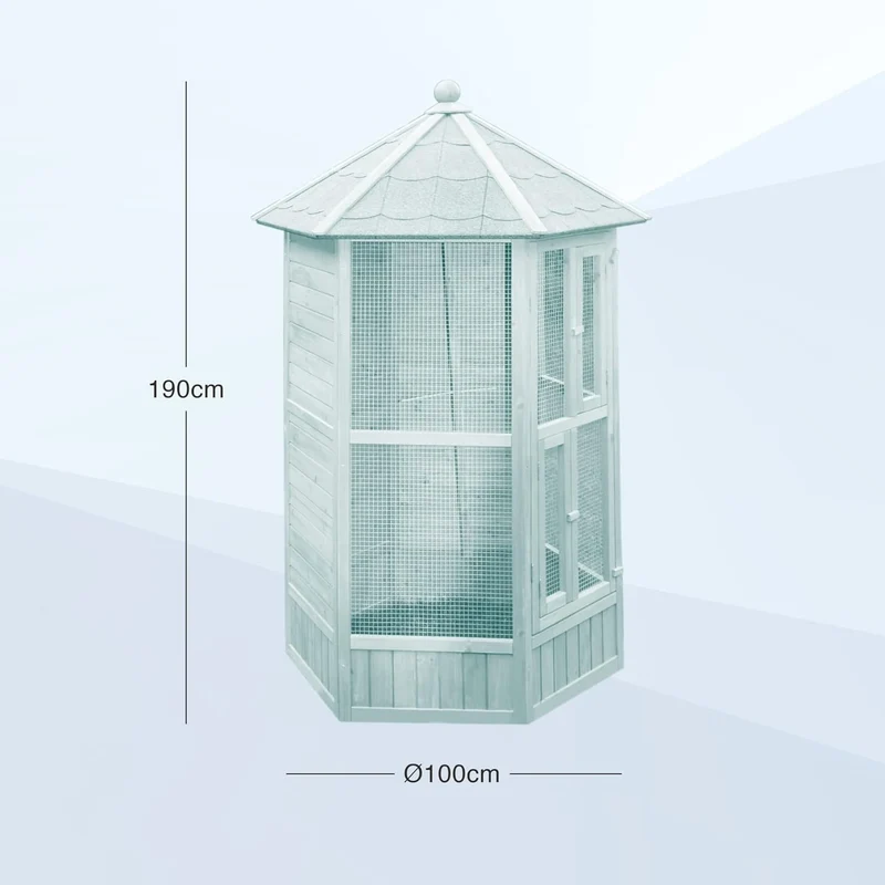 Voladera Para Pájaros De Jardín Exterior (canarios, Periquitos.) - Voladero Hexagonal En Madera