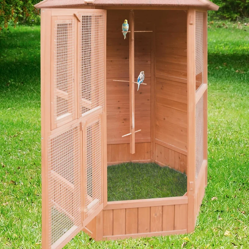 Voladera Para Pájaros De Jardín Exterior (canarios, Periquitos.) - Voladero Hexagonal En Madera