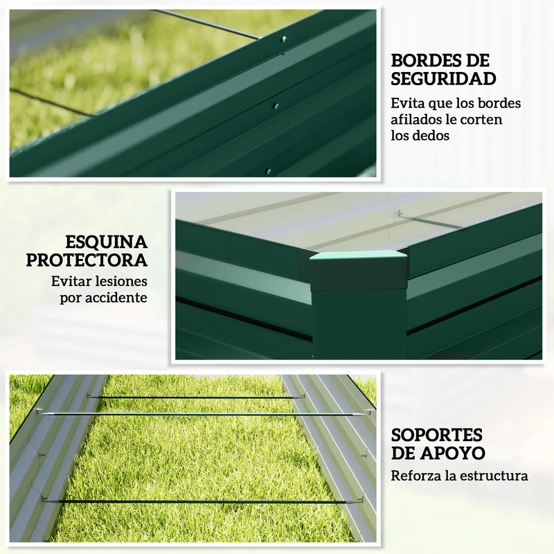Outsunny Jardinera Exterior Grande Rectangular de Acero Galvanizado, Huerto Urbano para Cultivar Plantas Hierba, Macetero Grande Exterior con Base Abierta Resistente a la Intemperie 240x60x30 cm Verde