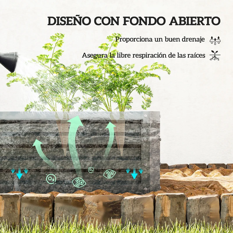 Outsunny Juego de 2 Jardineras Exterior Grandes de Acero Galvanizado, Huertos Urbanos, Maceteros Exterior Elevados para Plantas, Flores, Terraza, Jardín, Resistente a la Intemperie, 110x50x30 cm, Gris