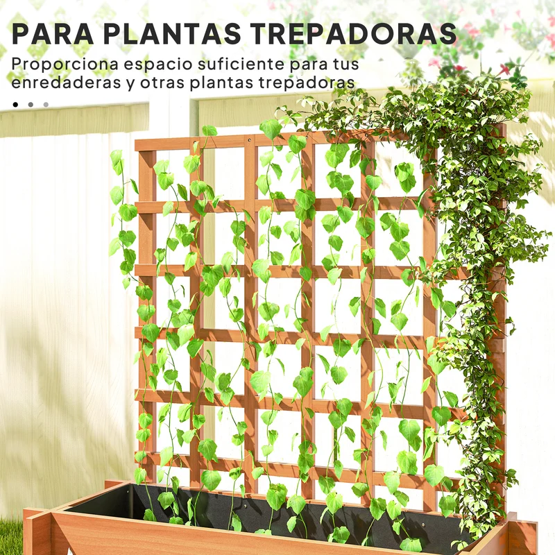Outsunny Jardinera con Enrejado de 3 Niveles, Jardinera Exterior Grande de Madera para Plantas Trepadoras, con Tela no Tejida, Macetero Elevado para Jardín, Patio, Terraza, 95x95x110 cm, Marrón