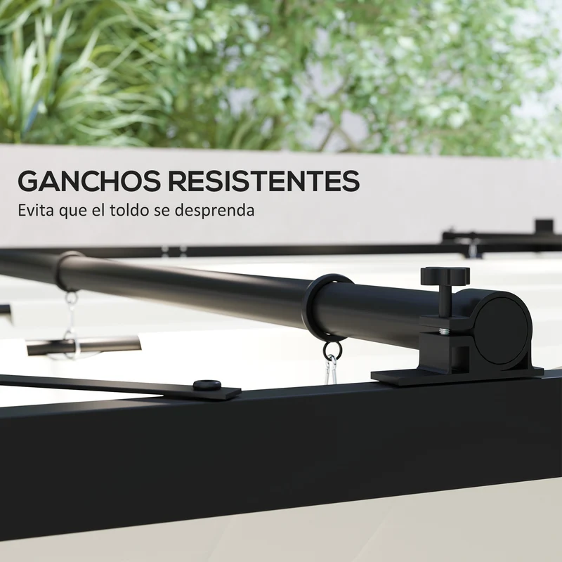Outsunny Pérgola de Jardín 3x3 m con Techo Retráctil y Accesorio Magnético, Cenador de Jardín con Protección UV30+, Columnas Metálicas y Ganchos, Pabellón para Patio, Terraza, Exterior, Blanco Crema