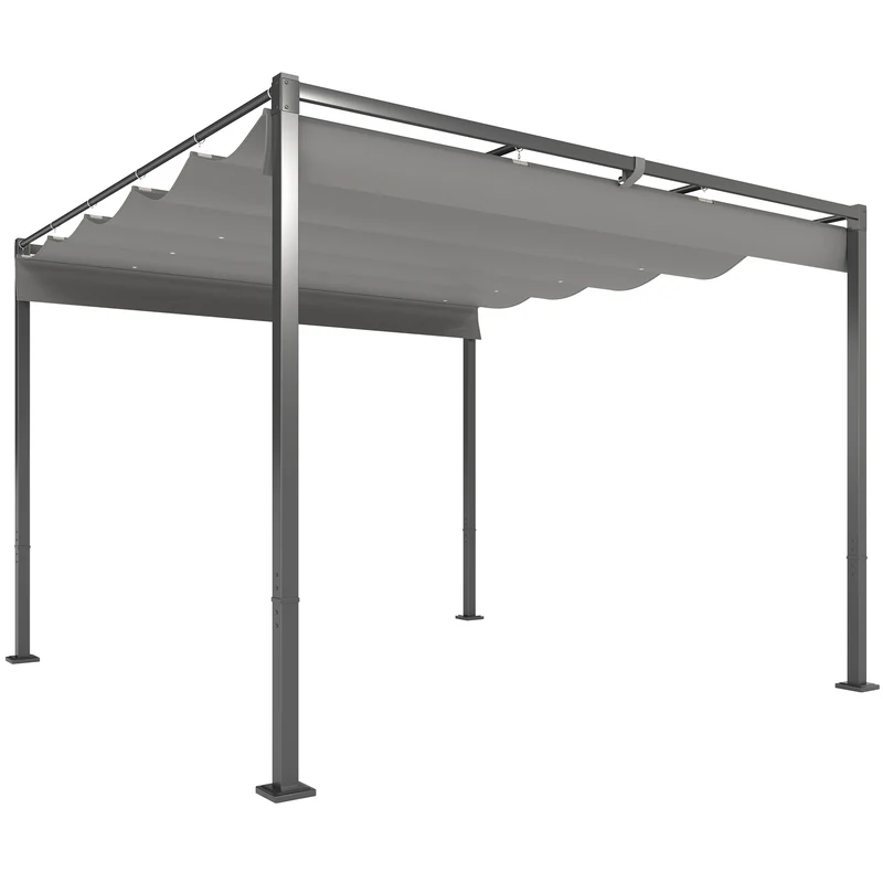Outsunny Pérgola con Techo Retráctil Pérgola de 3x3 m Cenador de Pared o Independiente con Cierre Magnético Protección UV30+ Pabellón para Jardín Patio Terraza Exterior Gris