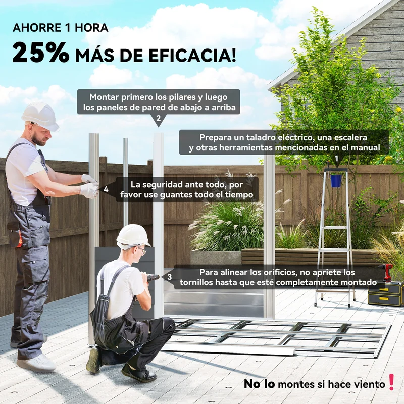 Outsunny Caseta de Jardín Exterior 4,4 m², 240x206x198 cm, Cobertizo de Jardín Exterior Metálico con Base Refuerzo (Suelo NO Incluido), Puerta Corredera con Cerradura y 4 Ventanas para Patio, Gris