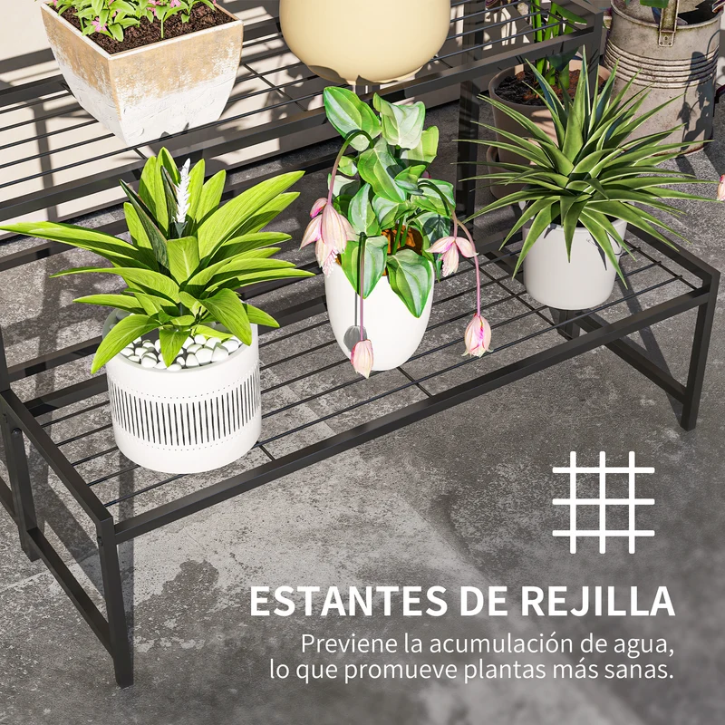 Outsunny Soporte para Plantas de 3 Niveles Estantería para Plantas para Esquina Diseño en Escalera Soporte para Macetas Interior y Exterior 75x70x66 cm Negro