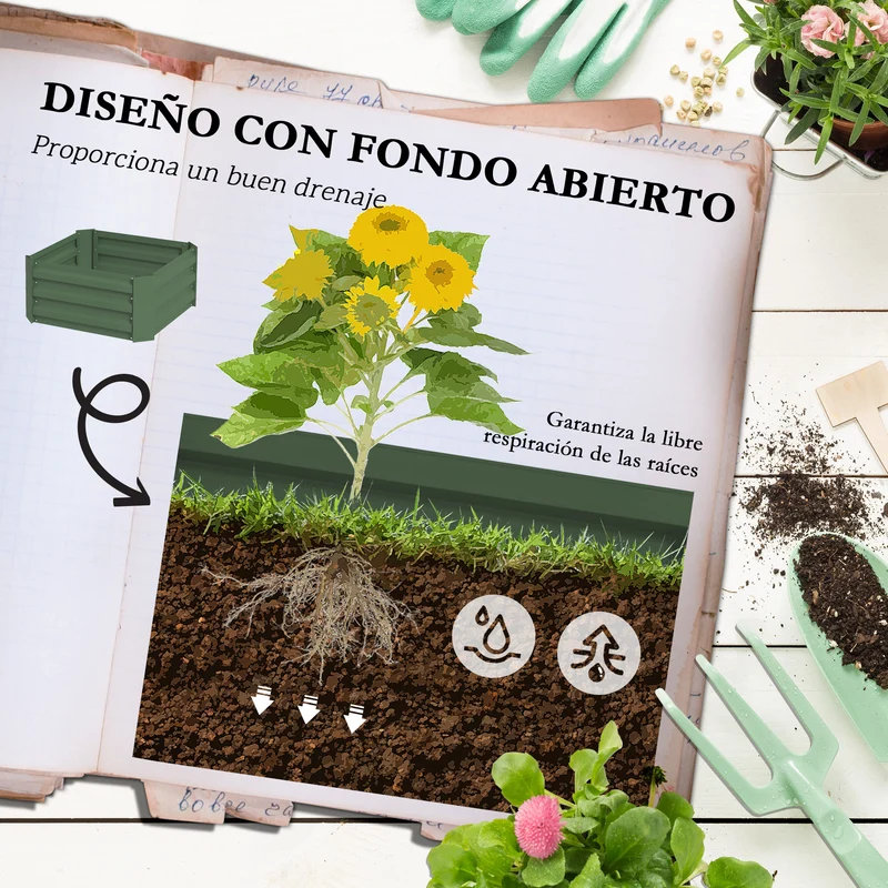 Outsunny Jardinera Exterior Grande de Acero Galvanizado Jardinera de Exterior con Celosía para Plantas Trepadoras y Fondo Abierto para Patio Terraza Balcón 61x61x140 cm Verde