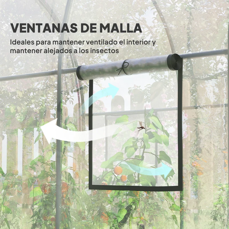 Outsunny Invernadero de Exterior 3x2x2 m, Invernadero de Túnel con Puerta Enrollable, 2 Ventanas de Malla, Cubierta de Plástico y Marco de Acero, Anti-UV, para Cultivos, Plantas, Flores, Transparente
