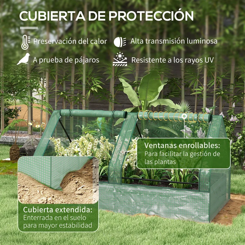 Outsunny Jardinera Exterior Grande con Mini Invernadero, Huerto Urbano de Acero Galvanizado con Base Abierta, Resistente a la Intemperie, para Patio, Terraza, Balcón, 185x95x92 cm, Gris y Verde