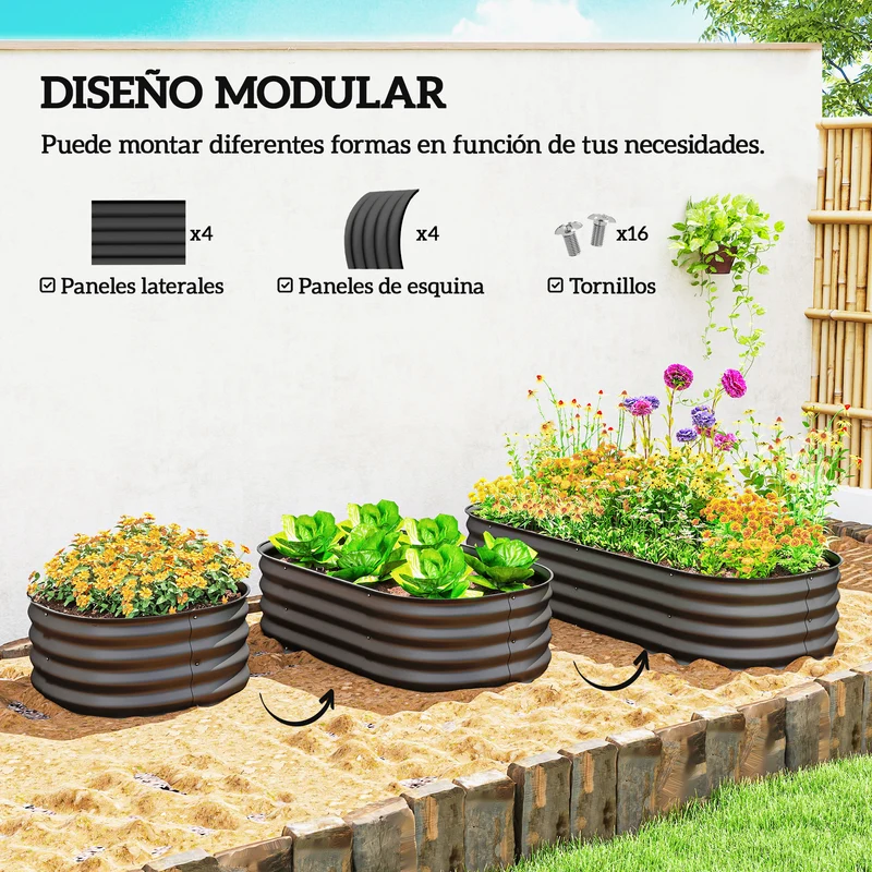 Outsunny Jardinera Exterior Grande de Acero Galvanizado, Huerto Urbano para Cultivar Plantas, Macetero Exterior con Bordes de Seguridad, Fácil Montaje, Resistente a la Intemperie, 150x62x30 cm, Gris