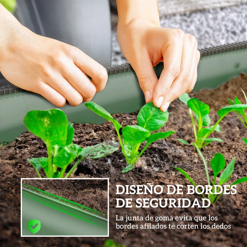 Outsunny Jardinera Exterior Grande de Acero Galvanizado, Huerto Urbano para Cultivar Plantas, Macetero Exterior con Bordes de Seguridad, Fácil Montaje, Resistente a la Intemperie, 150x62x30 cm, Verde