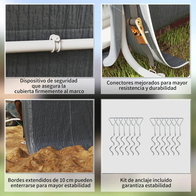 Outsunny Carpa de Jardín Exterior para Herramientas, Bicicletas, 2,4x2x2 m, Cobertizo Exterior con Marco de Metal, 2 Puertas Enrollables con Cremallera, Impermeable, Anti-UV, Garaje Portátil, Gris