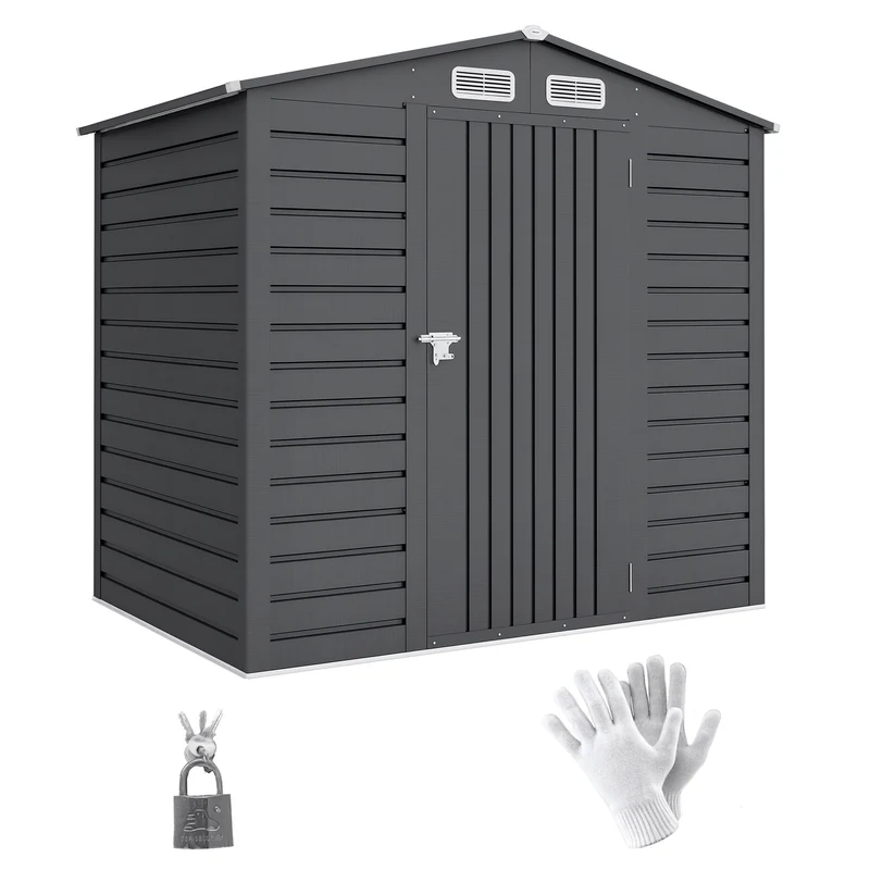 Outsunny Caseta de Jardín Exterior, 2,27 m² 190x131x188 cm, Cobertizo de Jardín Exterior Metálico con 2 Ventilaciones, Puerta con Cerradura, para Almacenamiento de Herramientas, Gris